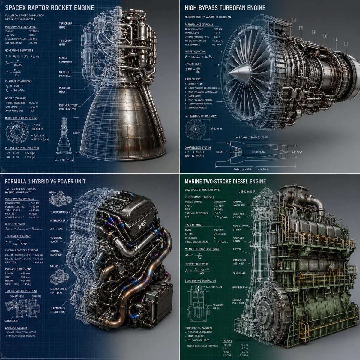 GPT-Image-2 2x2 grid prompt blending blueprint sketches into photoreal engines
