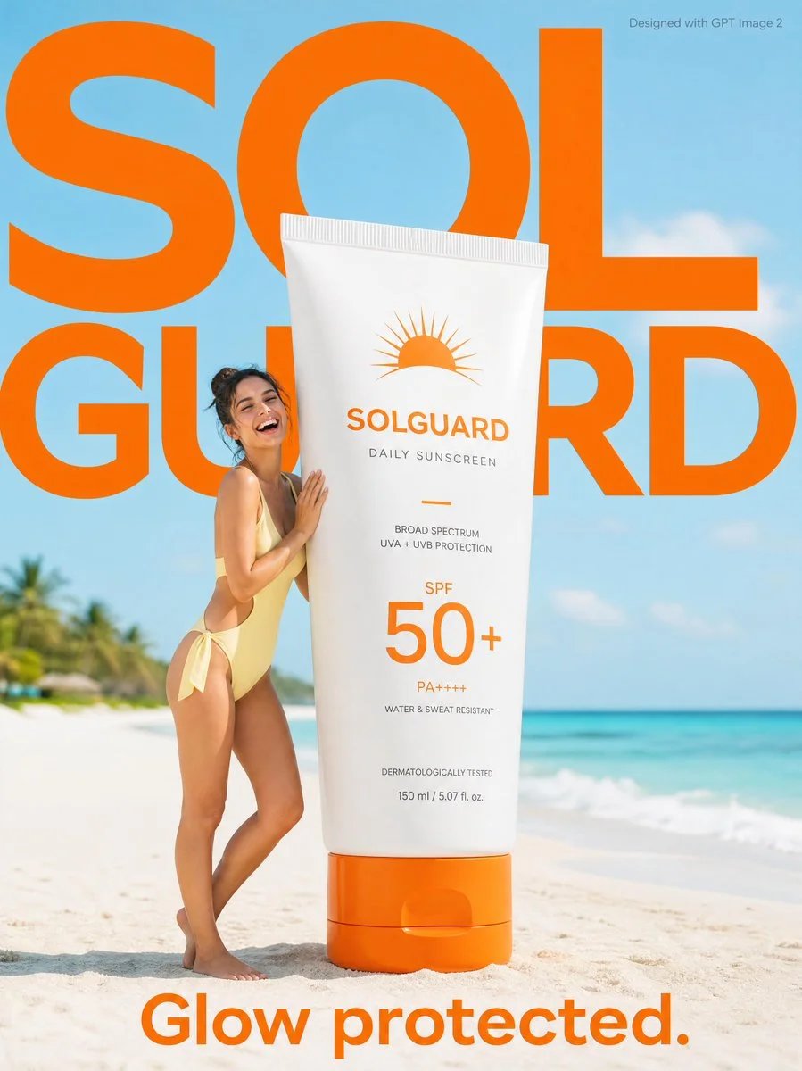Summer skincare ad poster for SOLGUARD sunscreen