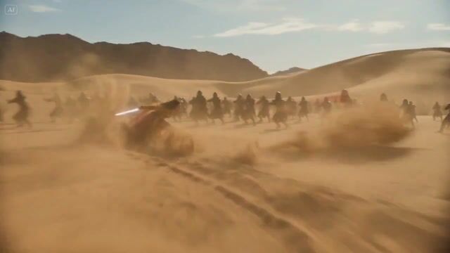 High-speed desert swordmaster action scene