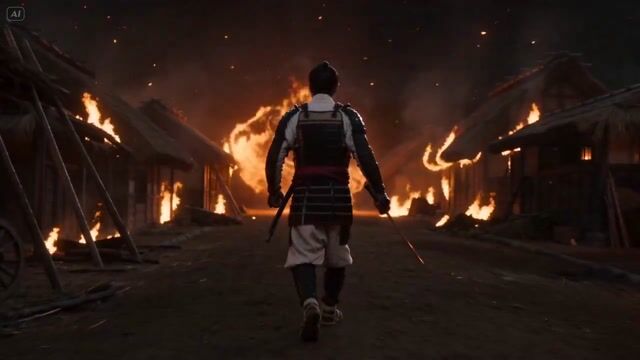 Epic samurai vs fire yokai action scene