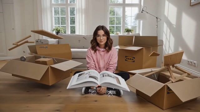 Self-Assembling IKEA Furniture in a Scandinavian Living Room