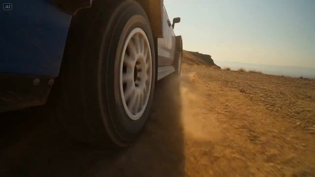 Ultra-cinematic rally car race on mountain dirt road