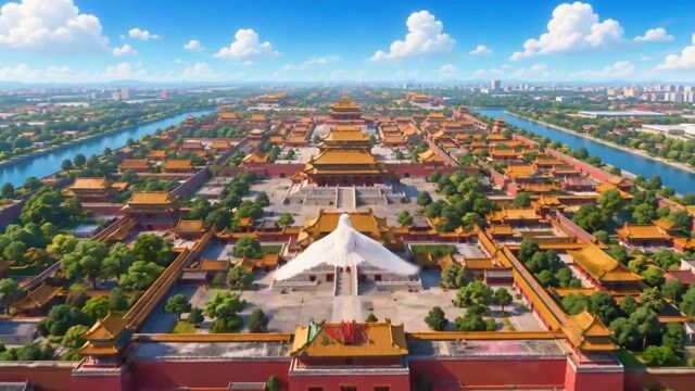 和平鸽从北京故宫飞到上海东方明珠的航拍视频
