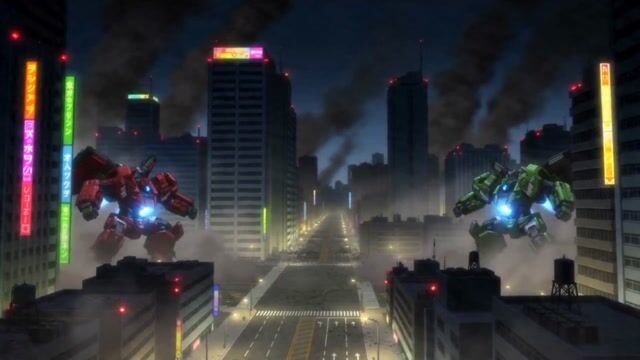 Ultra-cinematic anime-style mecha fight sequence