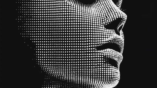White dotted 3D woman's face on black background