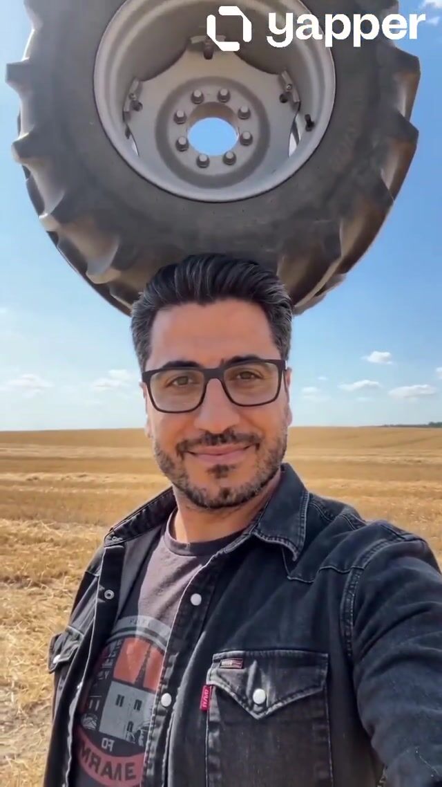 Viral selfie comedy with giant tractor tire impact