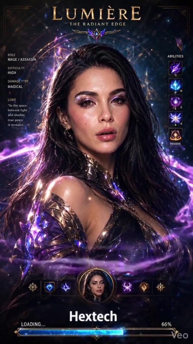 Cinematic League of Legends champion loading screen with glam fighter-mage