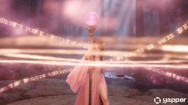 Elf mage summons a luminous dragon guardian