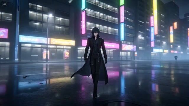 Ultra-cinematic anime warrior fight in neon futuristic city