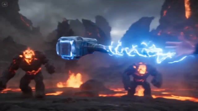 Cinematic Volcanic Warrior Hammer Battle
