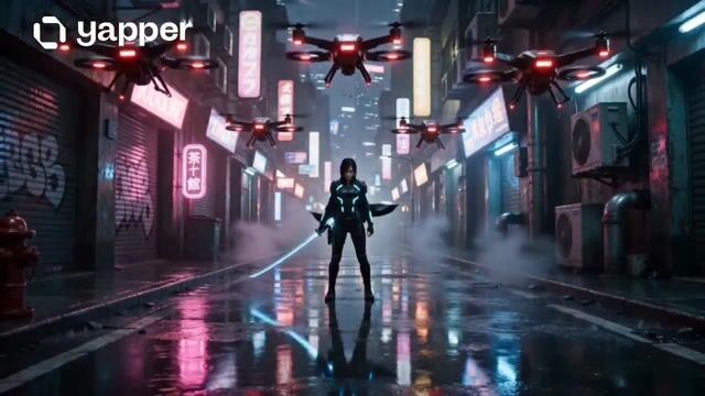 Cyberpunk Neon Tokyo Drone Fight