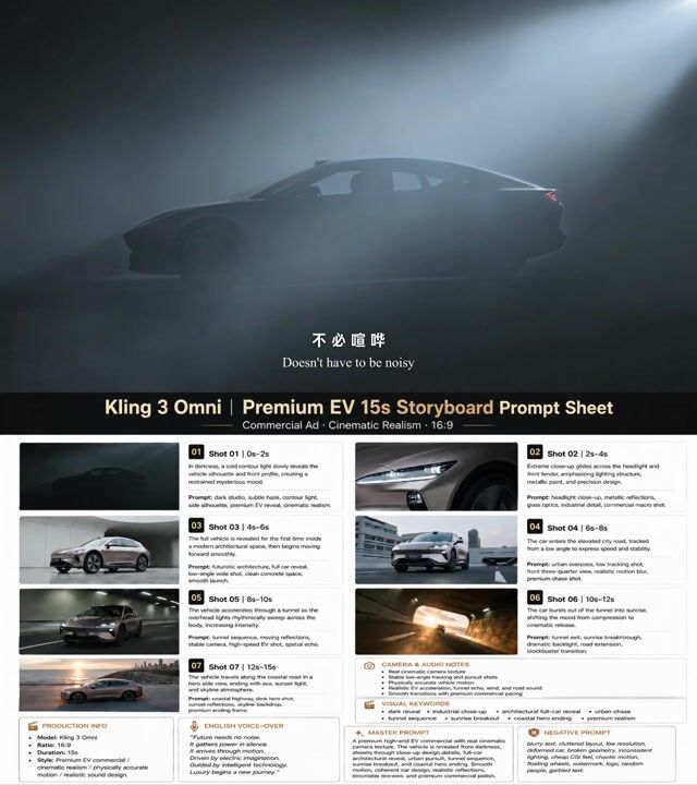 Cinematic AI Commercial Video for New Energy Vehicles Generated with Kling 3.0