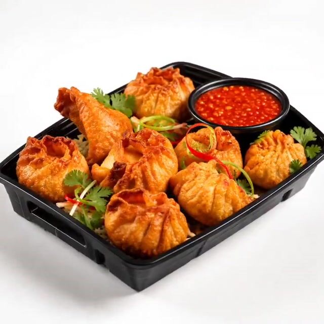 Crispy Fried Momos Product Photo and Exploded Infographic