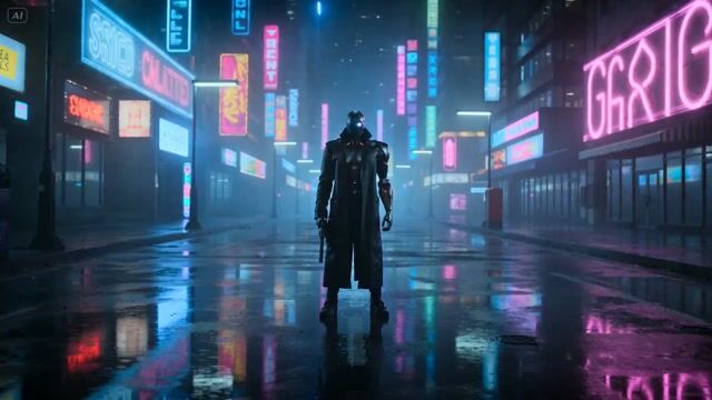 Cyberpunk Gunslinger Sequence in Neon Rain