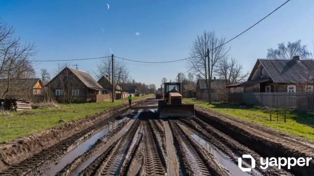 Rural Mud Road Transformed into Modern Asphalt Street Timelapse