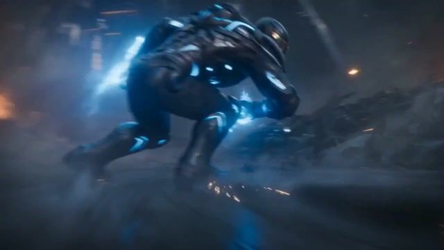 Epic cybernetic supersoldier in a collapsing warzone