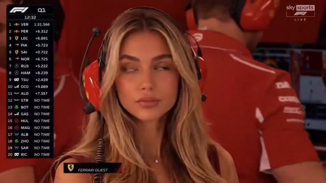 Ultra-realistic F1 broadcast paddock girlfriend scene